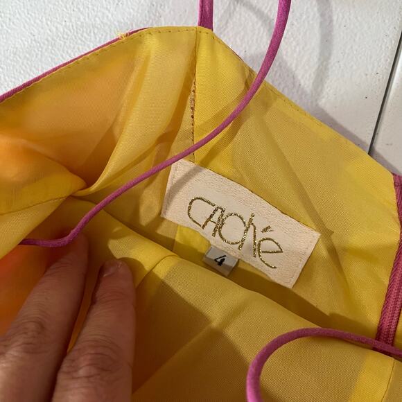 Vintage Cache Pink Large Flower Wide Leg Chiffon Jumpsuit Womens Size 4 - Picture 6 of 11